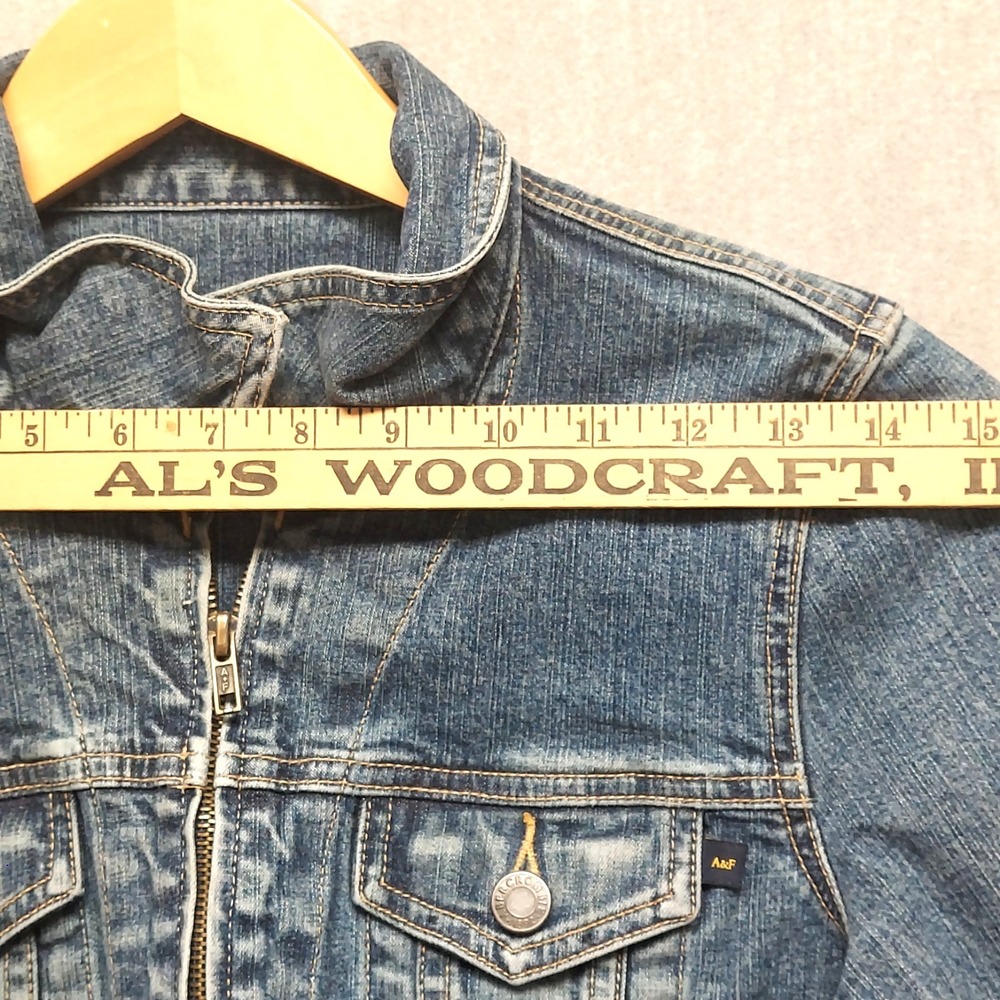 Abercrombie & Fitch Women L Denim Jacket Medium Wash Full Zip Trucker Streetwear - Picture 14 of 16